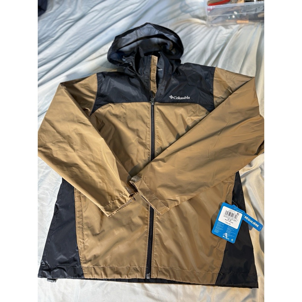 Columbia Men's Hooded Colorblock Rain Jacket Full Zip Brown Black Size S